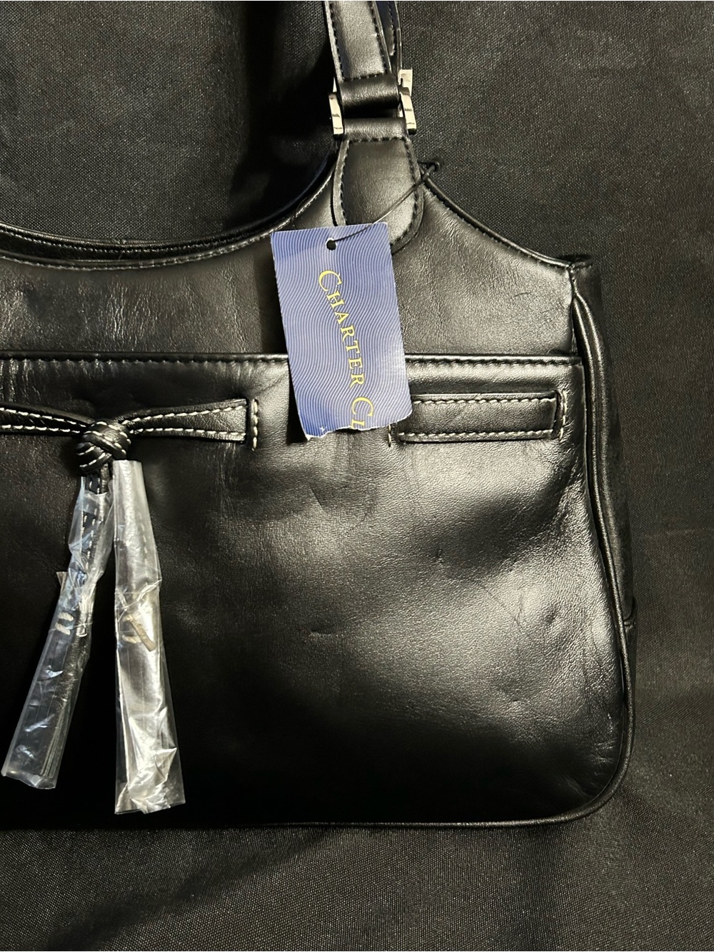 Charter Club Women’s Classic Black Leather Tote Bow Accent NWT - Picture 3 of 14